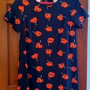 Draper James Dress Blue Red Poppy Knee Length Size Medium.